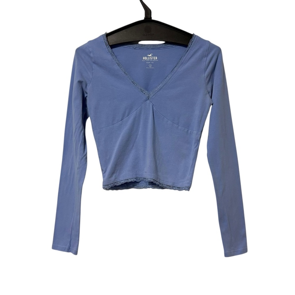 Hollister Blue Must Have Collection Baby Tee Long Sleeve Size Small Lace Y2K 90s